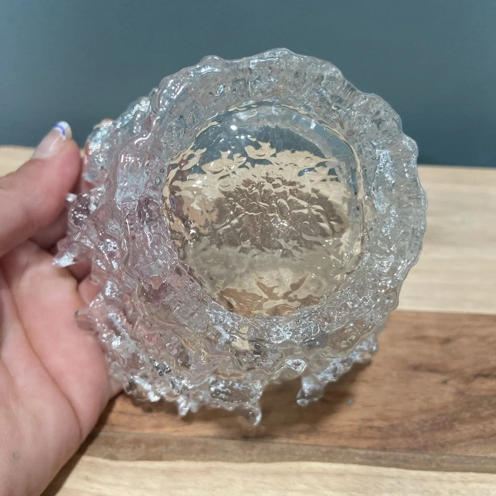 Vintage Viking Dalzell Glass Clear Ice Icesicle Votive Tealight Candle Holder